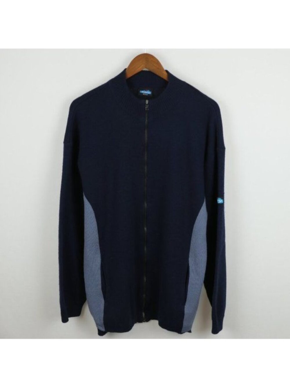 Kavu Men's Medium Blue Wool Blend Tight Knit Full Zip Collared Cardigan Sweater
